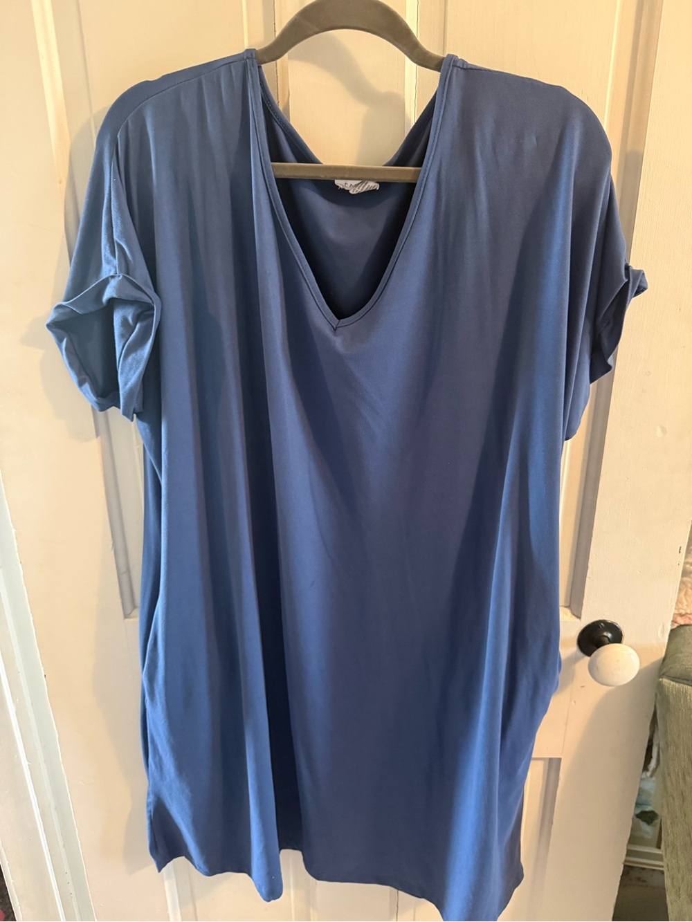 Women's Blue V-Neck Short Sleeve Tunic/Dress
